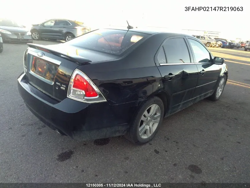 2007 Ford Fusion Sel VIN: 3FAHP02147R219063 Lot: 12150305