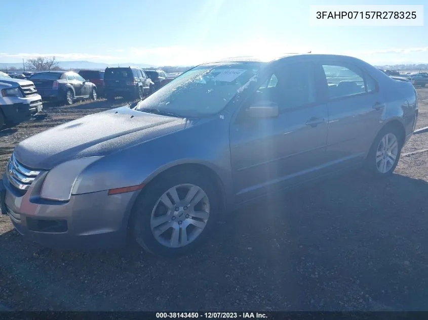 2007 Ford Fusion Se VIN: 3FAHP07157R278325 Lot: 38143450