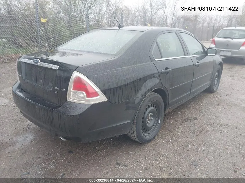 2007 Ford Fusion Sel VIN: 3FAHP08107R211422 Lot: 39296614