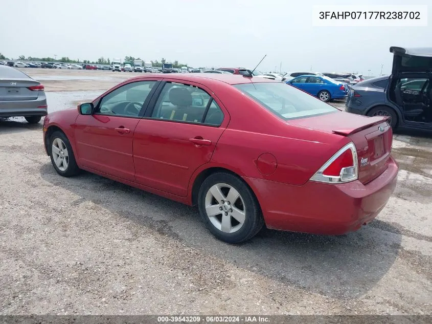 2007 Ford Fusion Se VIN: 3FAHP07177R238702 Lot: 39543209