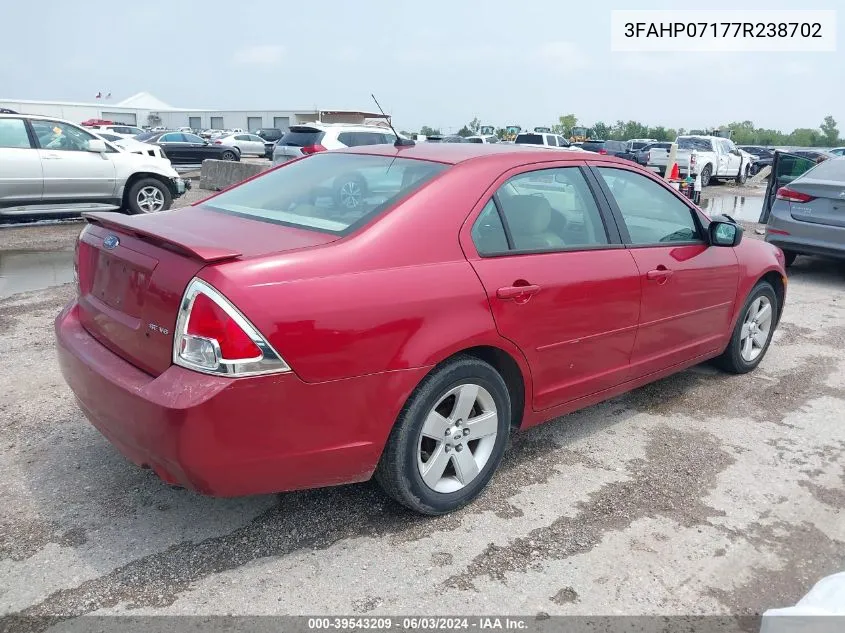 2007 Ford Fusion Se VIN: 3FAHP07177R238702 Lot: 39543209