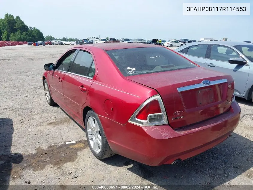 2007 Ford Fusion Sel VIN: 3FAHP08117R114553 Lot: 40000657