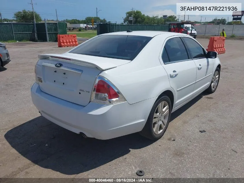 2007 Ford Fusion Sel VIN: 3FAHP08147R221936 Lot: 40046460