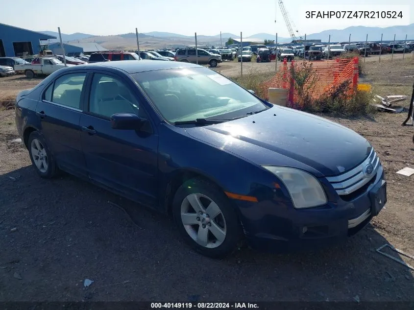 2007 Ford Fusion Se VIN: 3FAHP07Z47R210524 Lot: 40149119