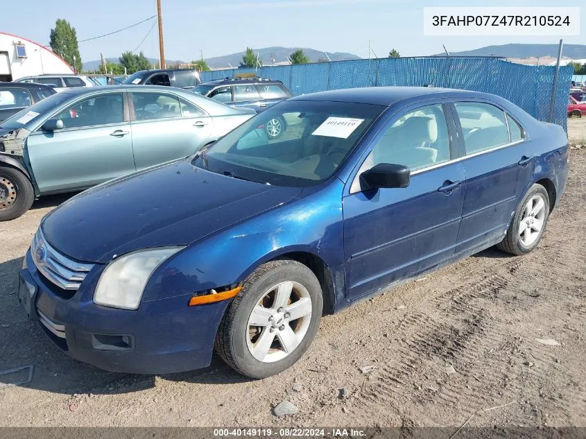 2007 Ford Fusion Se VIN: 3FAHP07Z47R210524 Lot: 40149119