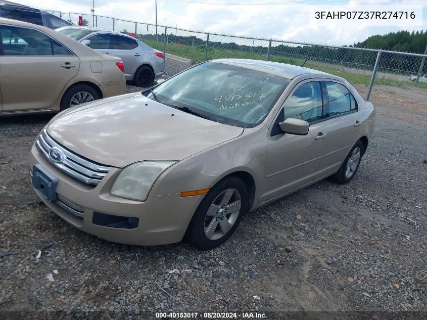 2007 Ford Fusion Se VIN: 3FAHP07Z37R274716 Lot: 40153017