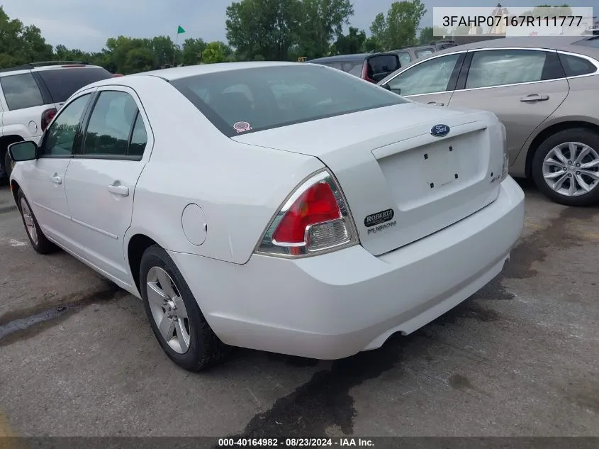 2007 Ford Fusion Se VIN: 3FAHP07167R111777 Lot: 40164982