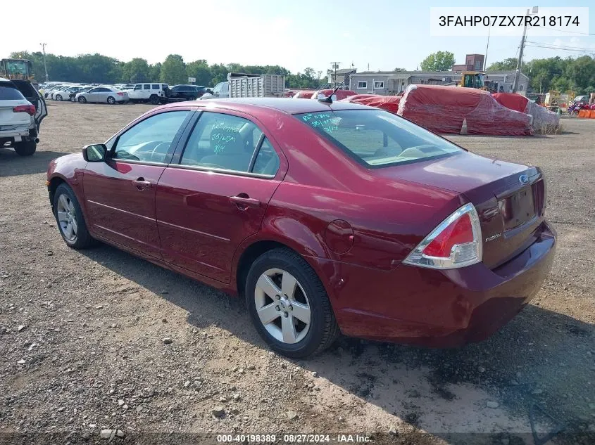 2007 Ford Fusion Se VIN: 3FAHP07ZX7R218174 Lot: 40198389