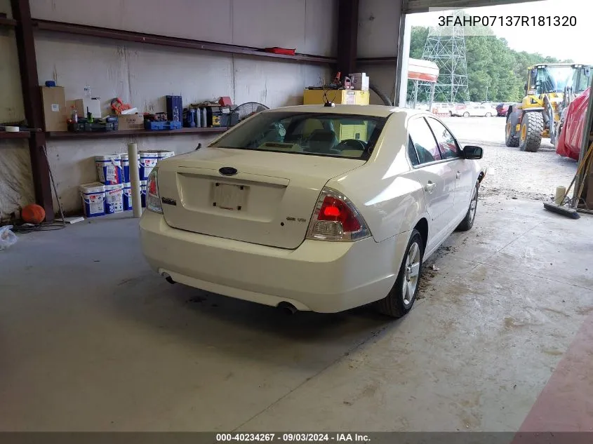 2007 Ford Fusion Se VIN: 3FAHP07137R181320 Lot: 40234267