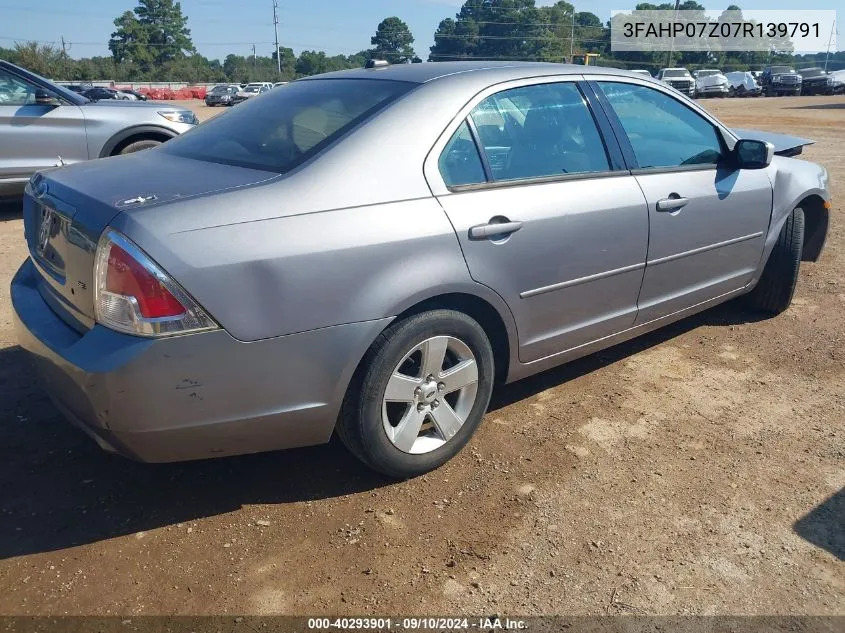 2007 Ford Fusion Se VIN: 3FAHP07Z07R139791 Lot: 40293901