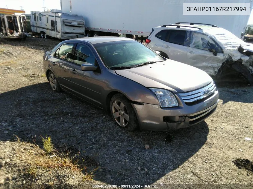 2007 Ford Fusion Se VIN: 3FAHP01167R217994 Lot: 40298788