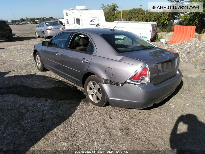 2007 Ford Fusion Se VIN: 3FAHP01167R217994 Lot: 40298788