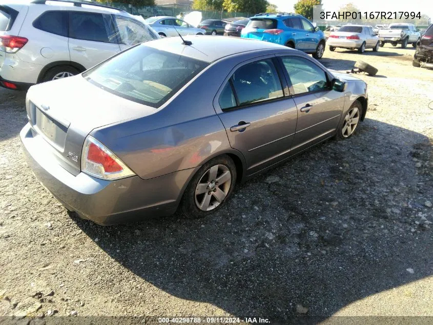 2007 Ford Fusion Se VIN: 3FAHP01167R217994 Lot: 40298788