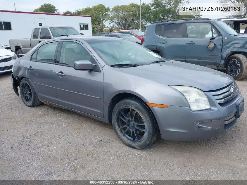 2007 Ford Fusion Se VIN: 3FAHP07Z67R260163 Lot: 40312258