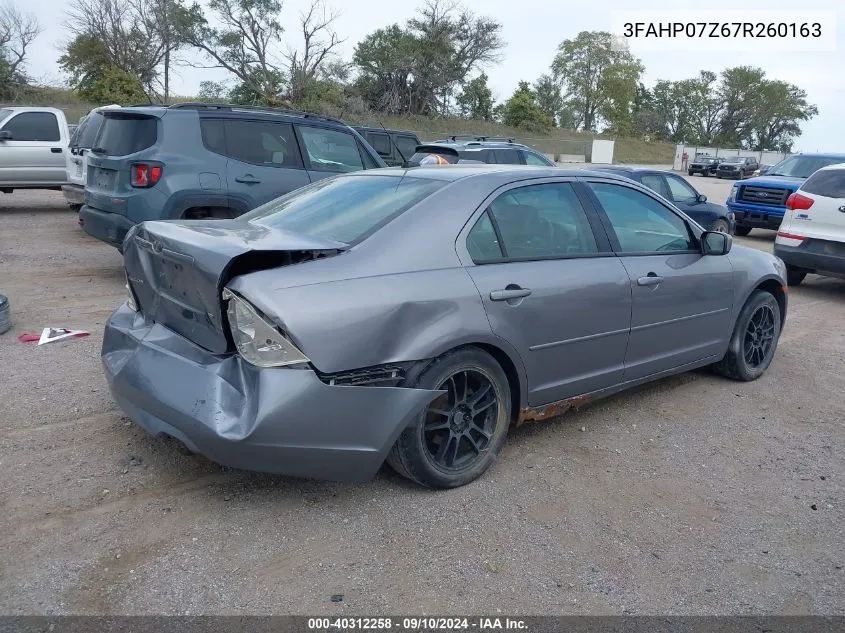 2007 Ford Fusion Se VIN: 3FAHP07Z67R260163 Lot: 40312258