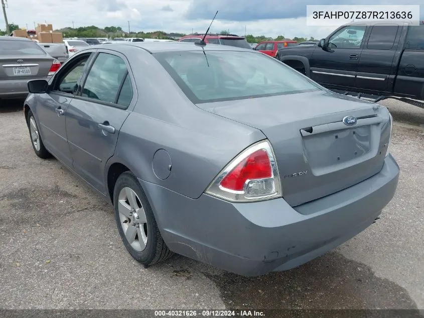 2007 Ford Fusion Se VIN: 3FAHP07Z87R213636 Lot: 40321626