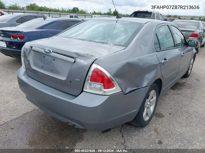 2007 Ford Fusion Se VIN: 3FAHP07Z87R213636 Lot: 40321626