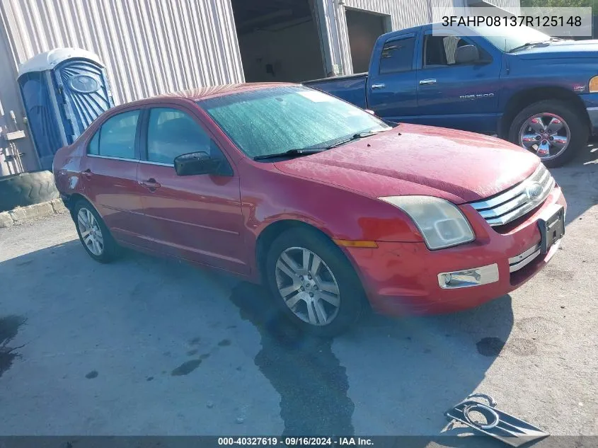 2007 Ford Fusion Sel VIN: 3FAHP08137R125148 Lot: 40327619