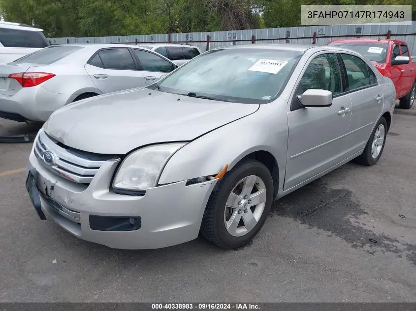 2007 Ford Fusion Se VIN: 3FAHP07147R174943 Lot: 40338983