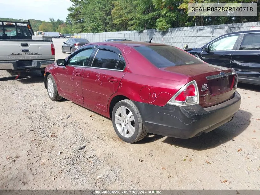 2007 Ford Fusion Sel VIN: 3FAHP08Z87R140718 Lot: 40384598