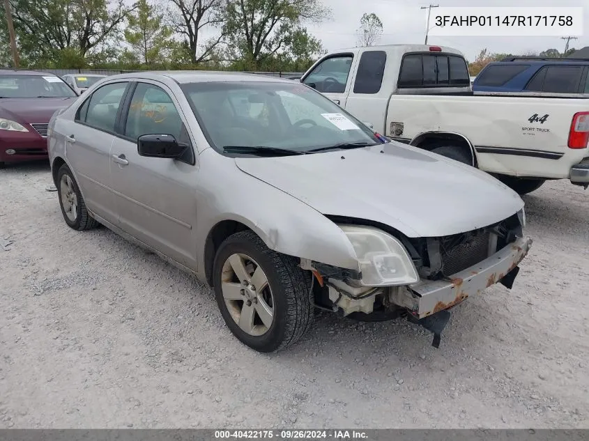 2007 Ford Fusion Se VIN: 3FAHP01147R171758 Lot: 40422175