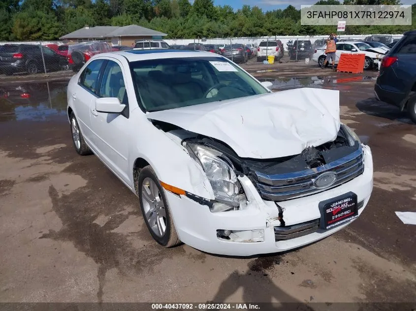 2007 Ford Fusion Sel VIN: 3FAHP081X7R122974 Lot: 40437092