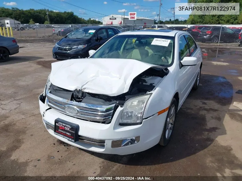 2007 Ford Fusion Sel VIN: 3FAHP081X7R122974 Lot: 40437092