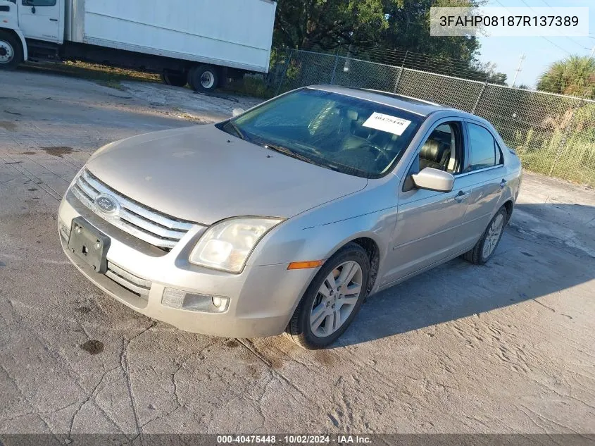 2007 Ford Fusion Sel VIN: 3FAHP08187R137389 Lot: 40475448