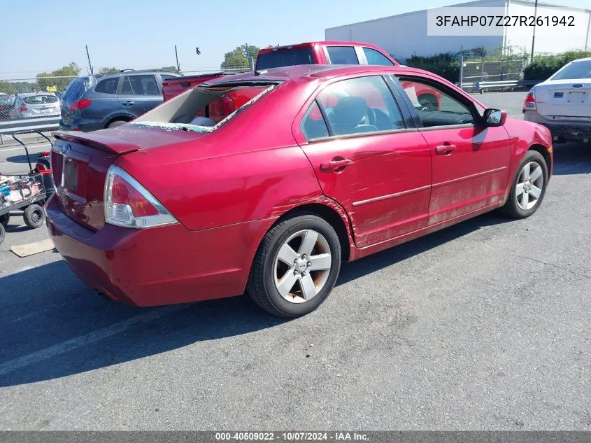 2007 Ford Fusion Se VIN: 3FAHP07Z27R261942 Lot: 40509022