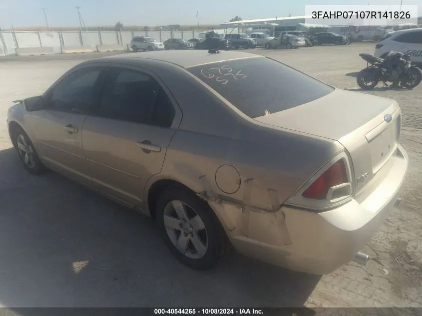 2007 Ford Fusion Se VIN: 3FAHP07107R141826 Lot: 40544265