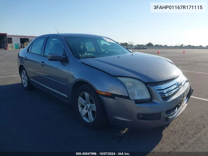 2007 Ford Fusion Se VIN: 3FAHP01167R171115 Lot: 40547996