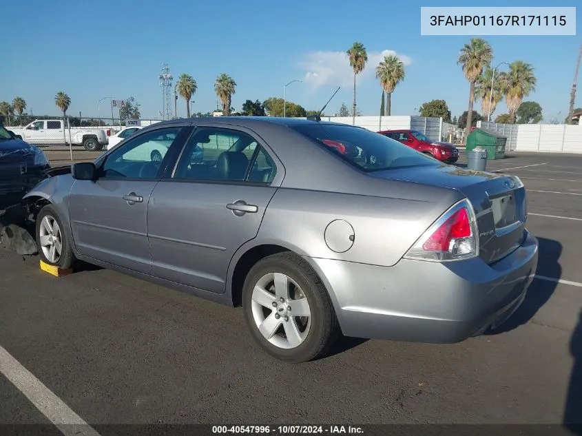 2007 Ford Fusion Se VIN: 3FAHP01167R171115 Lot: 40547996