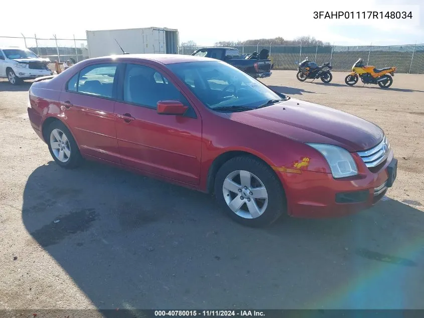 2007 Ford Fusion Se VIN: 3FAHP01117R148034 Lot: 40780015