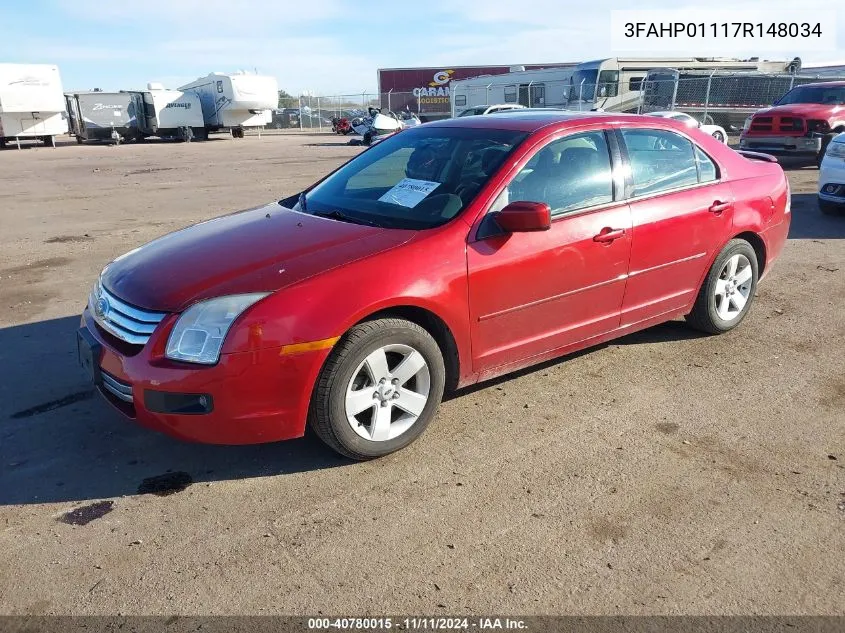 2007 Ford Fusion Se VIN: 3FAHP01117R148034 Lot: 40780015