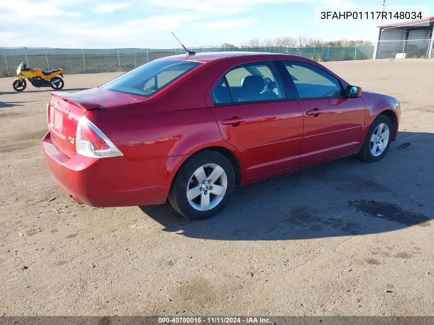 2007 Ford Fusion Se VIN: 3FAHP01117R148034 Lot: 40780015