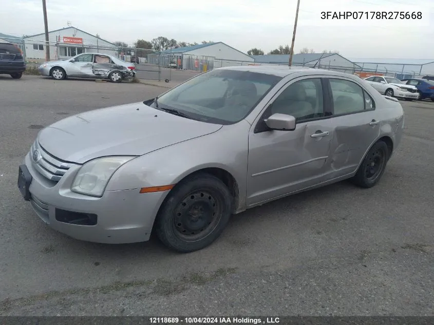 2008 Ford Fusion Se VIN: 3FAHP07178R275668 Lot: 12118689