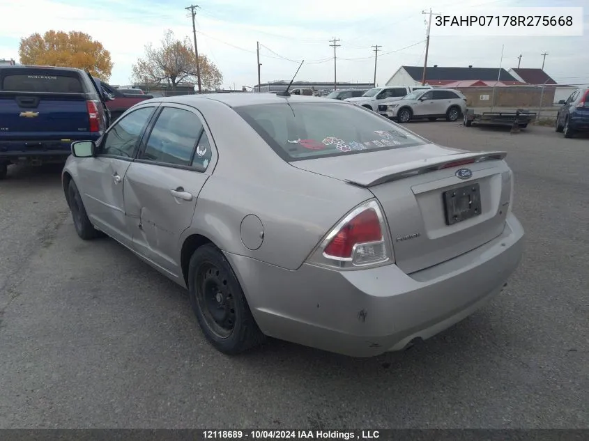 2008 Ford Fusion Se VIN: 3FAHP07178R275668 Lot: 12118689