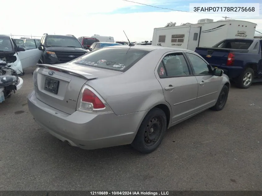 2008 Ford Fusion Se VIN: 3FAHP07178R275668 Lot: 12118689