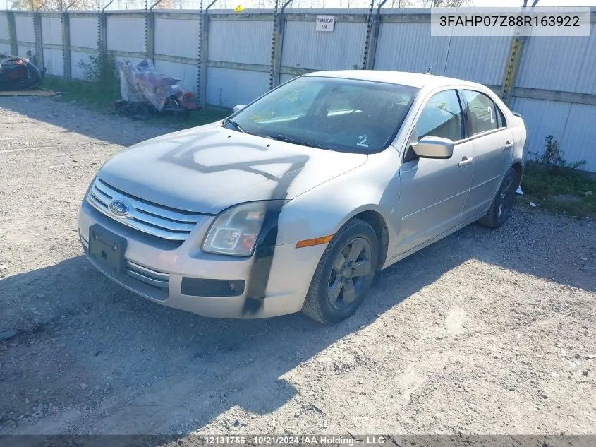 2008 Ford Fusion Se VIN: 3FAHP07Z88R163922 Lot: 12131756