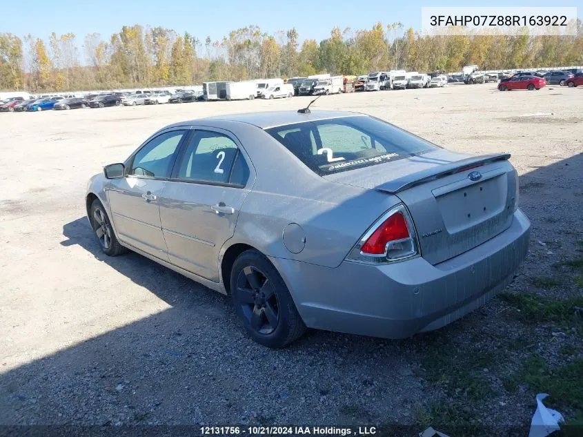 2008 Ford Fusion Se VIN: 3FAHP07Z88R163922 Lot: 12131756