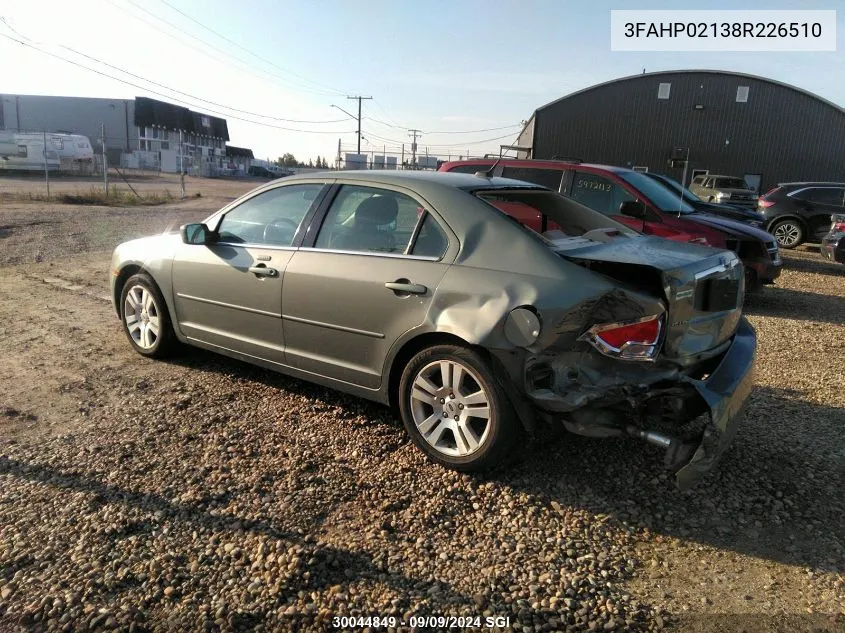 2008 Ford Fusion Sel VIN: 3FAHP02138R226510 Lot: 30044849