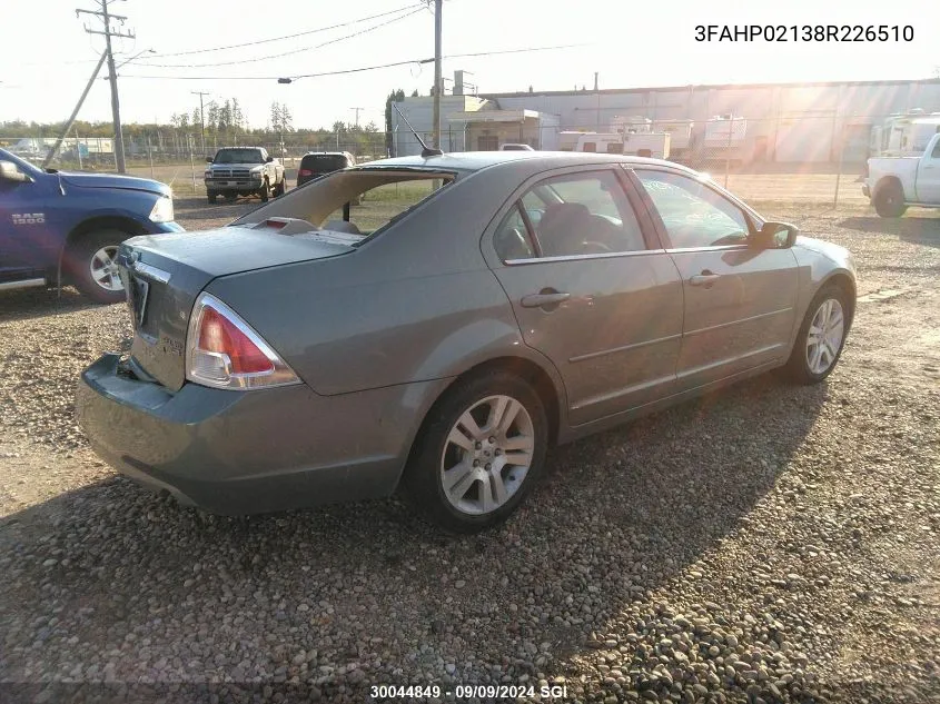 2008 Ford Fusion Sel VIN: 3FAHP02138R226510 Lot: 30044849