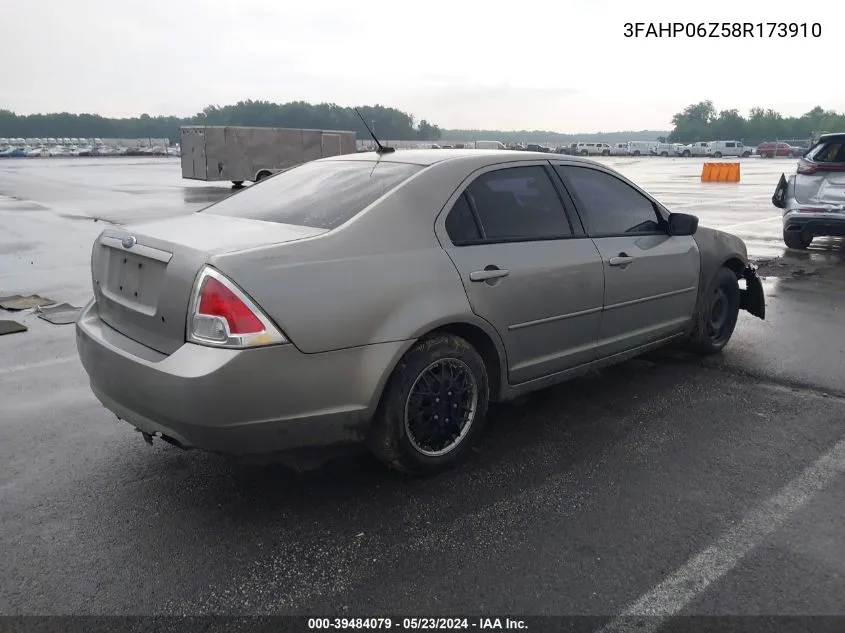 2008 Ford Fusion S VIN: 3FAHP06Z58R173910 Lot: 39484079