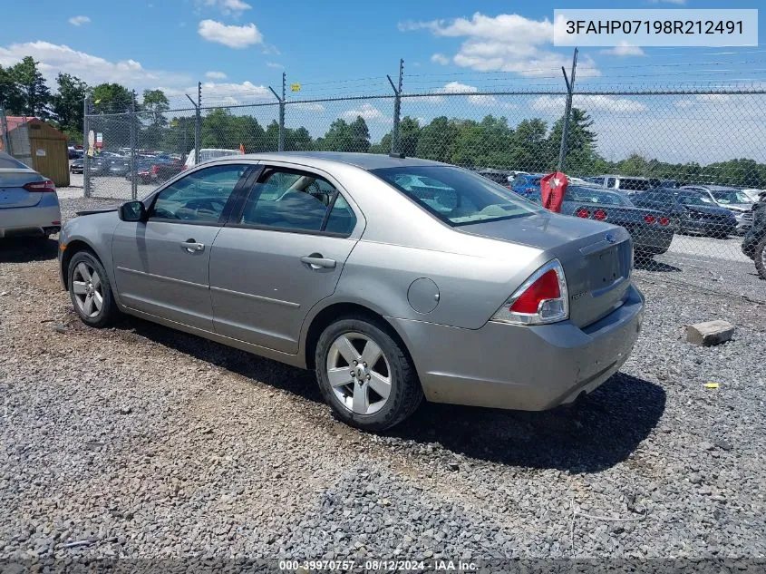 2008 Ford Fusion Se VIN: 3FAHP07198R212491 Lot: 39970757