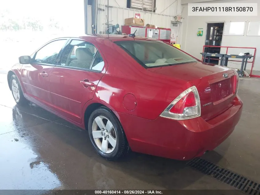 2008 Ford Fusion Se VIN: 3FAHP01118R150870 Lot: 40160414