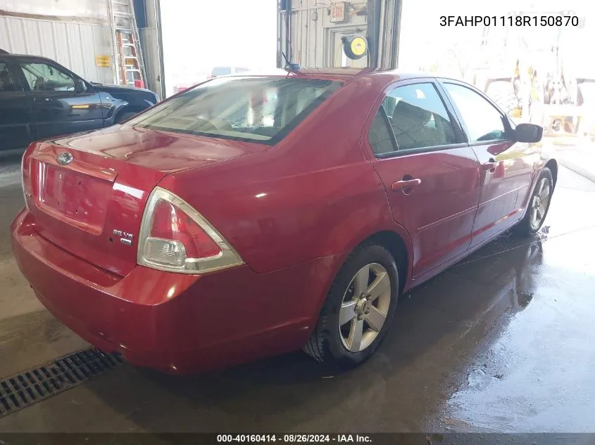 2008 Ford Fusion Se VIN: 3FAHP01118R150870 Lot: 40160414