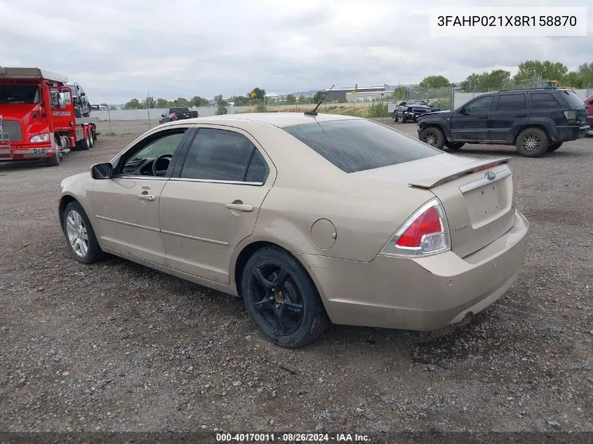 2008 Ford Fusion Sel VIN: 3FAHP021X8R158870 Lot: 40170011