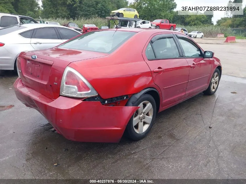 2008 Ford Fusion Se VIN: 3FAHP07Z88R231894 Lot: 40237876