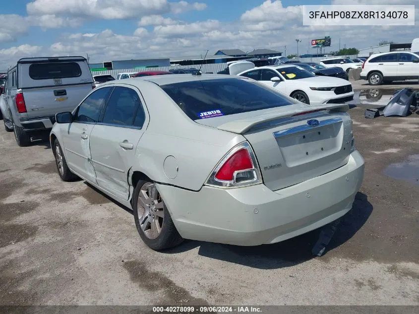 2008 Ford Fusion Sel VIN: 3FAHP08ZX8R134078 Lot: 40278099