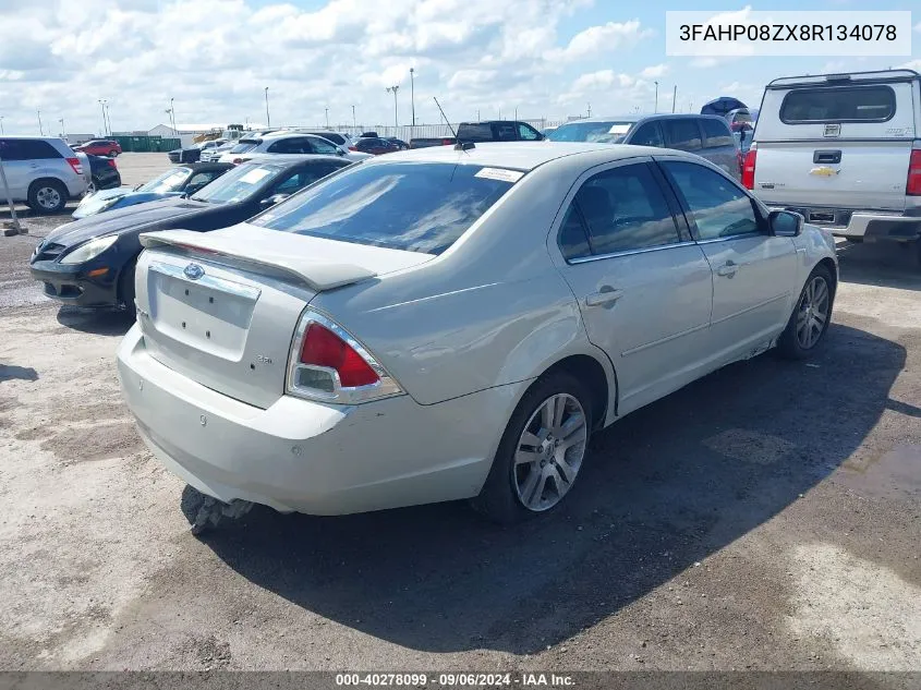 2008 Ford Fusion Sel VIN: 3FAHP08ZX8R134078 Lot: 40278099